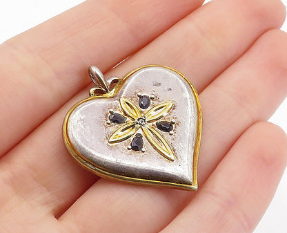 925 Sterling Silver  Vintage Sapphire Daughter Quote Heart Pendant  PT5304