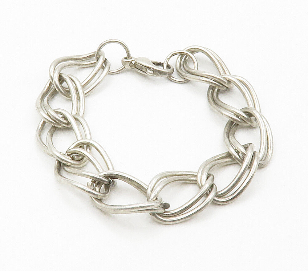925 Sterling Silver  Vintage Smooth Double Link Chain Bracelet  BT5777