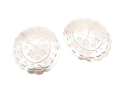 925 Sterling Silver Vintage Earrings MEXICO Engraved Arrow Head Conchos  EG13672