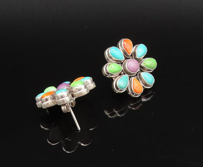 925 Silver  Vintage Turquoise Charoite & Spiny Flower Stud Earrings  EG12214