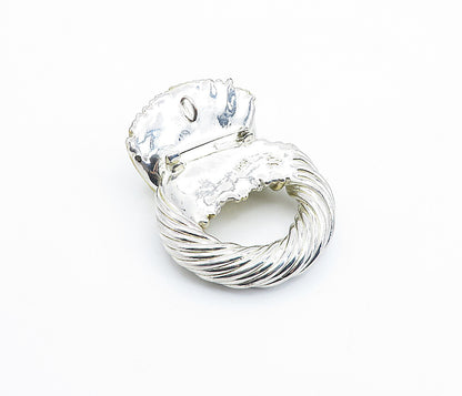 ISRAEL 925 Sterling Silver  Vintage Two Tone Fluted Design Brooch Pin  BP2487