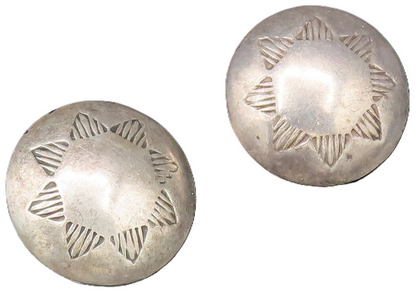 SOUTHWESTERN 925 Sterling Silver Vintage Etched Star Motif Dome Earrings EG12298