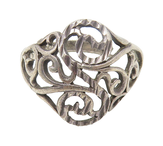 925 Sterling Silver  Vintage Dark Tone Baroque Swirl Band Ring Sz 6.5  RG10720