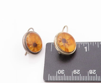 925 Sterling Silver Vintage Earrings Modernist Dried Flower Design  EG13556