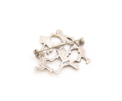 925 Sterling Silver Vintage Brooch Pin Happy Children Playing In Circle  BP11334