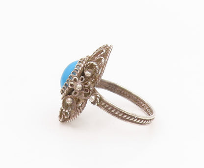 925 Sterling Silver Vintage Ring Oval Turquoise Bohemian Style  Sz 7.5  RG34181