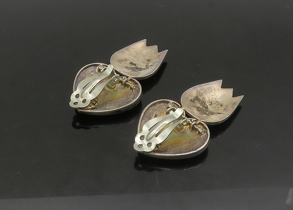 EUROPEAN 925 Silver  Vintage Heavy Floral Heart Non Pierce Earrings  EG11424