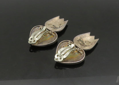 EUROPEAN 925 Silver  Vintage Heavy Floral Heart Non Pierce Earrings  EG11424