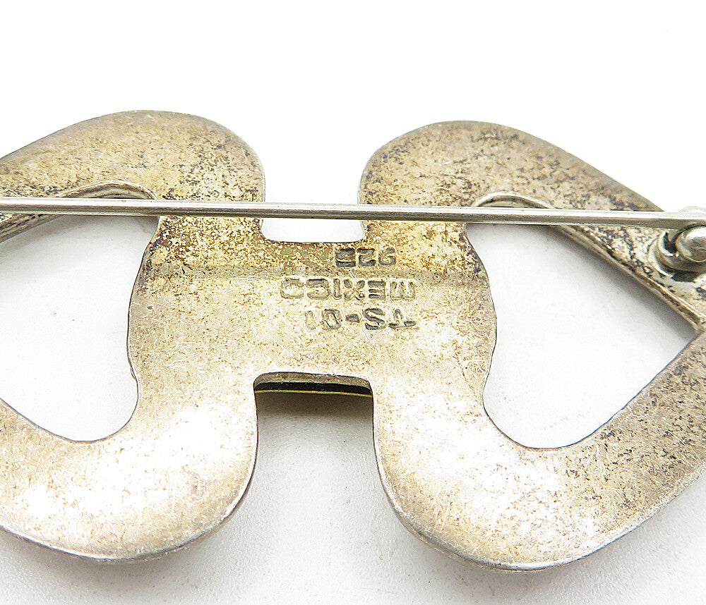MEXICO 925 Sterling Silver  Vintage Two Tone Love Hearts Brooch Pin  BP1465