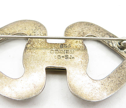 MEXICO 925 Sterling Silver  Vintage Two Tone Love Hearts Brooch Pin  BP1465