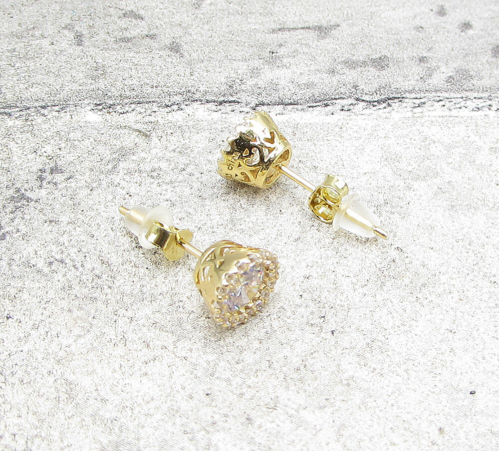 Gold Over 925 Sterling Silver White Cubic Zirconia Stud Earrings EG1049