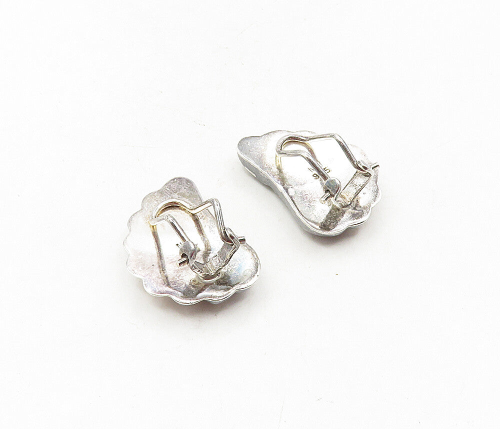 925 Sterling Silver  Vintage Shiny Scalloped Non Pierce Drop Earrings  EG4730