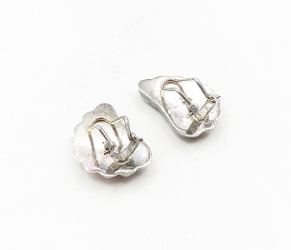 925 Sterling Silver  Vintage Shiny Scalloped Non Pierce Drop Earrings  EG4730