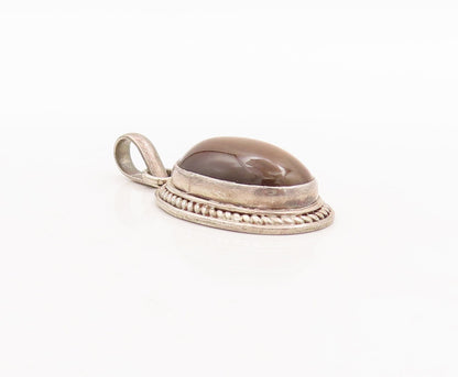 925 Sterling Silver Vintage Pendant Oval Tiger's Eye Halo Twisted Rope  PT23452