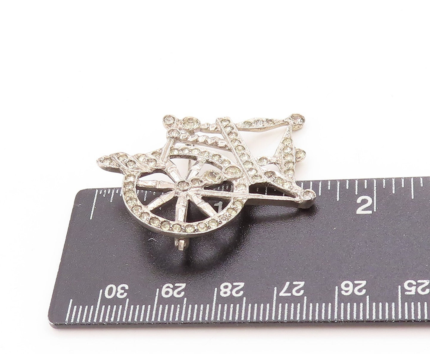 925 Sterling Silver Vintage Brooch Sparkling CZ Spinning Wheel Design  BP11948