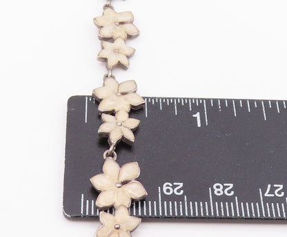 925 Sterling Silver Vintage Necklace MMA Enameled Elegant Floral Chain  NE4842