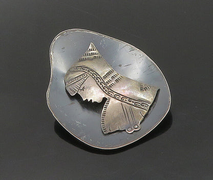 ISRAEL 925 Sterling Silver  Vintage Dark Tone Woman Profile Brooch Pin  BP6922