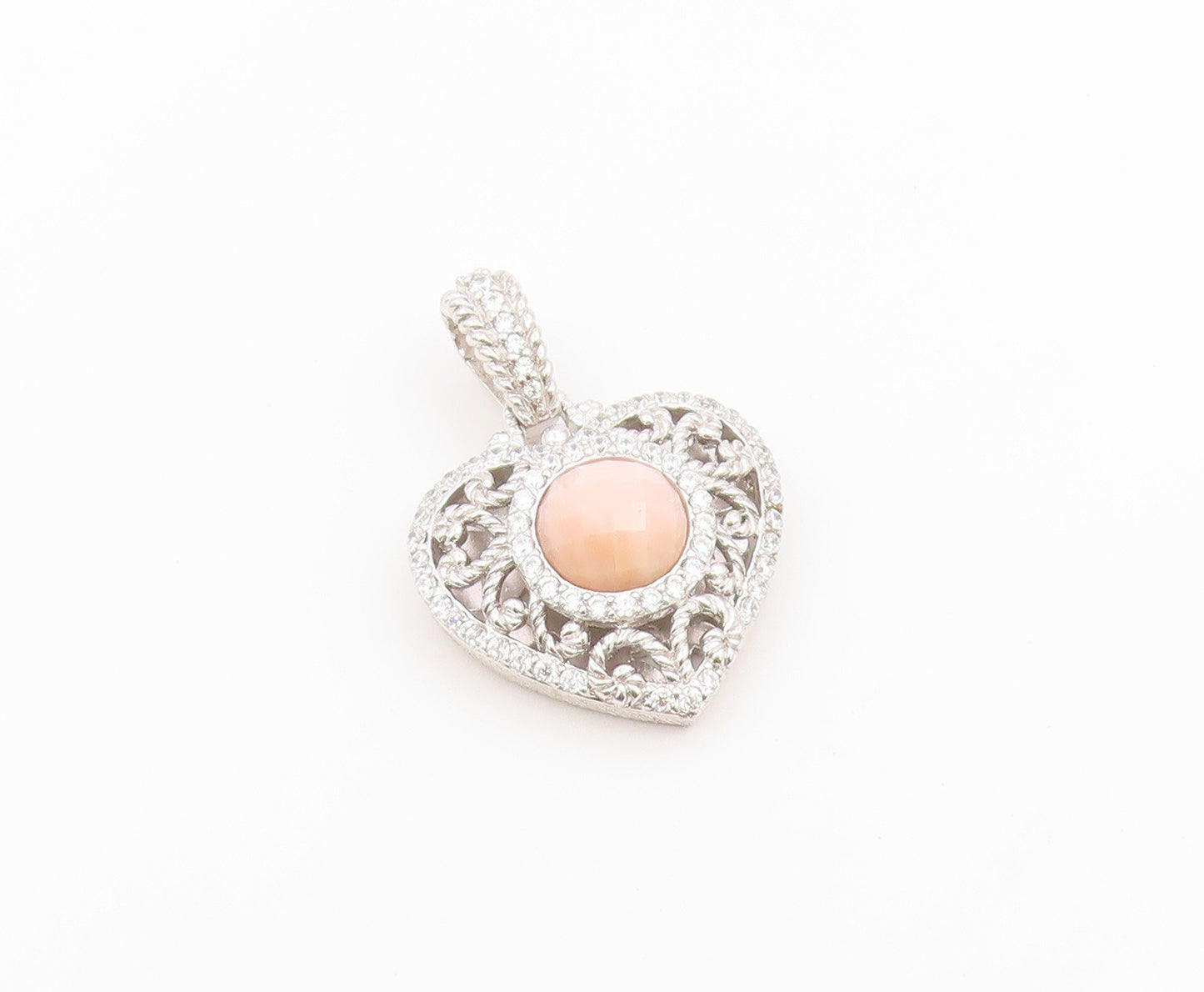 925 Sterling Silver Vintage Pendant JUDITH RIPKA Pink Chalcedony Heart  PT26410