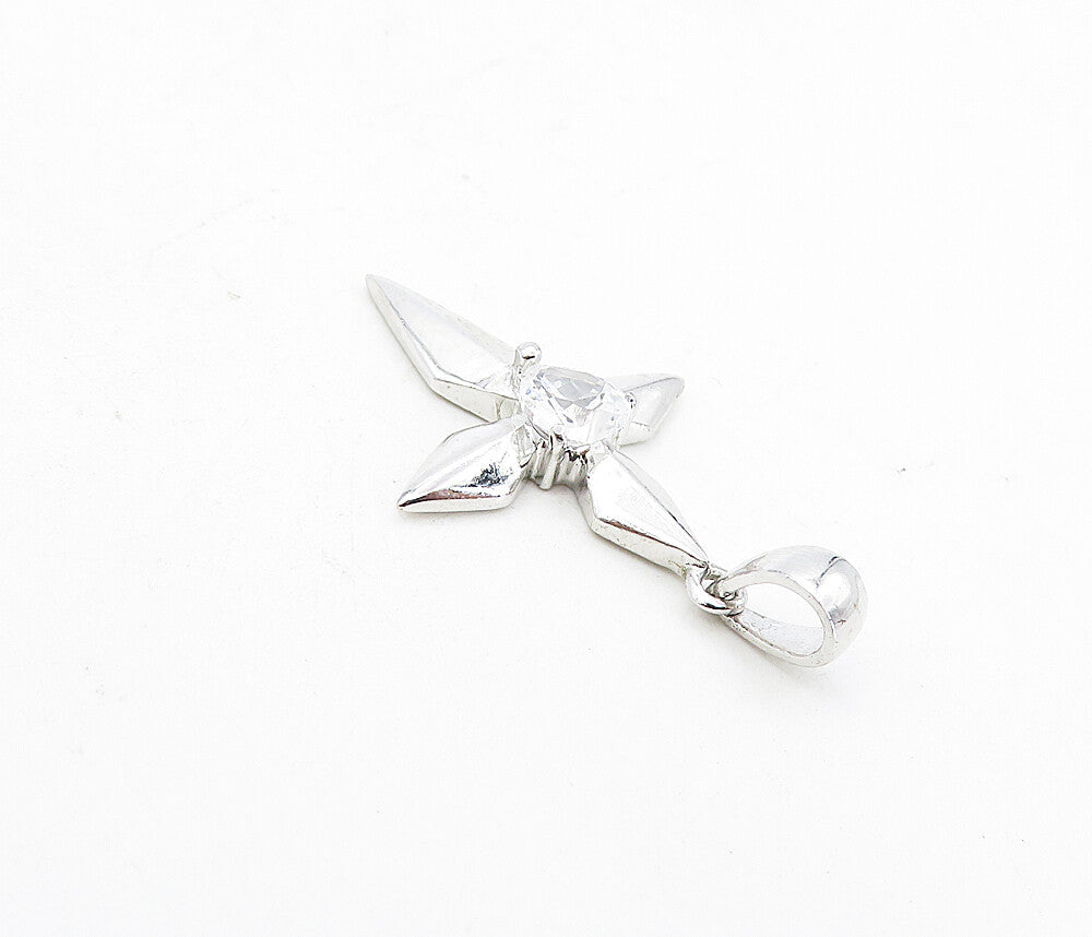 925 Sterling Silver  Cubic Zirconia Love Heart Religious Cross Pendant  PT6335