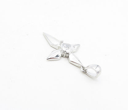 925 Sterling Silver  Cubic Zirconia Love Heart Religious Cross Pendant  PT6335