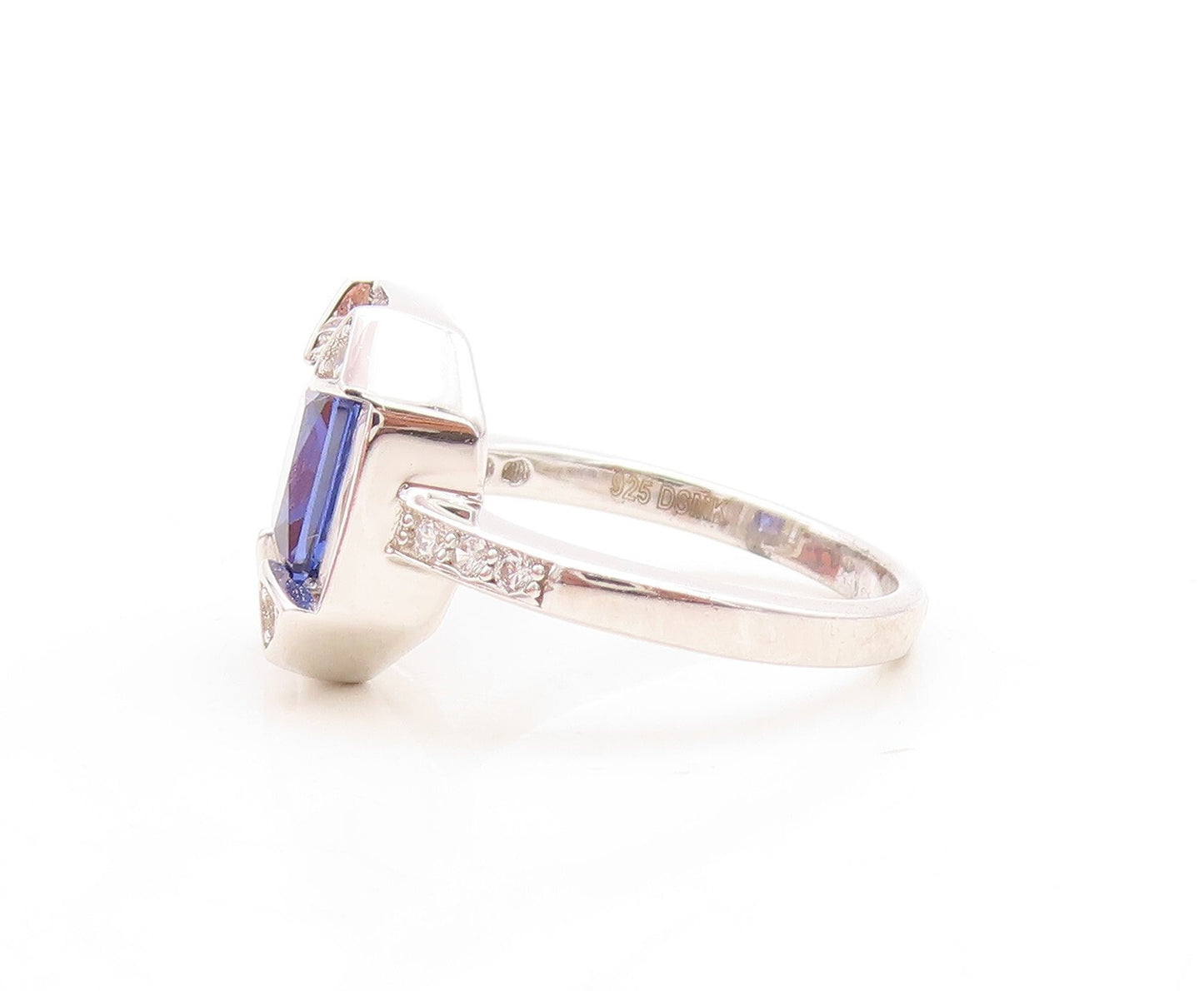 925 Sterling Silver Vintage Ring Rectangle Sapphire Halo CZ Frame  Sz 7  RG30111