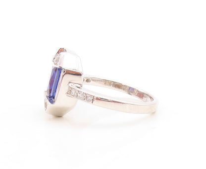 925 Sterling Silver Vintage Ring Rectangle Sapphire Halo CZ Frame  Sz 7  RG30111