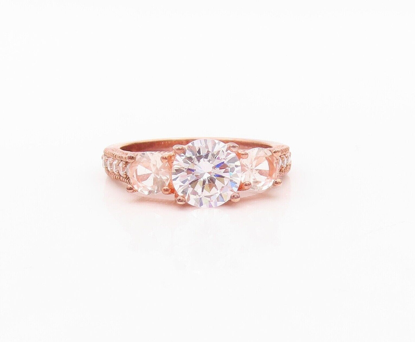 925 Sterling Silver Vintage Ring Rose Gold Plated Carved Topaz  Sz 7  RG30383