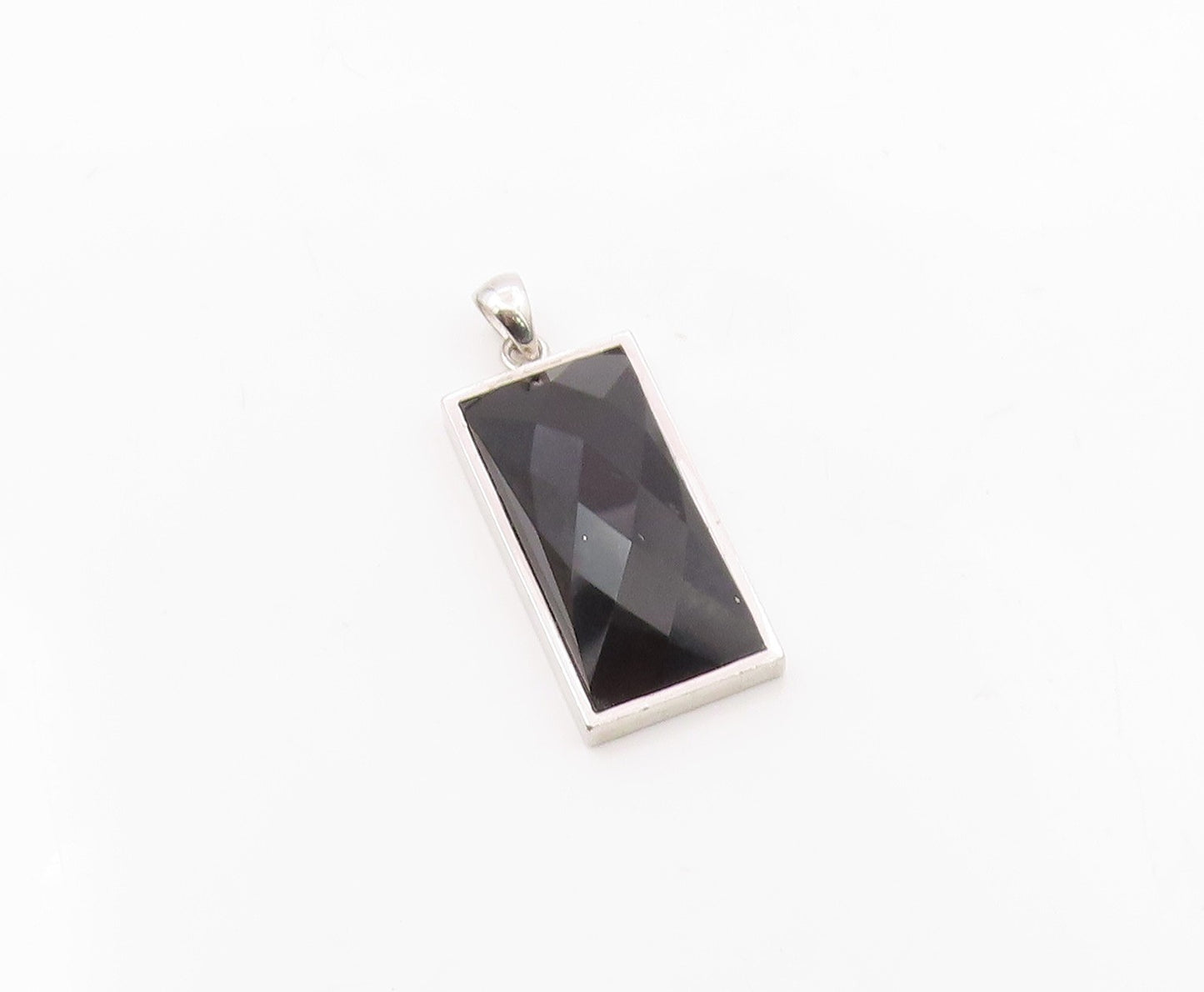 925 Sterling Silver  Faceted Black Hematite Square Drop Pendant  PT11638