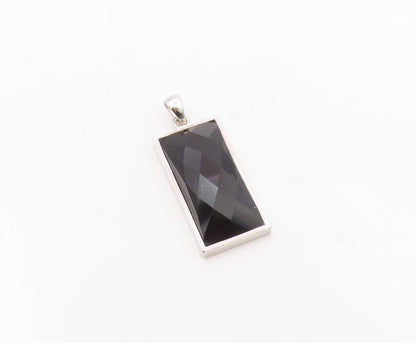 925 Sterling Silver  Faceted Black Hematite Square Drop Pendant  PT11638