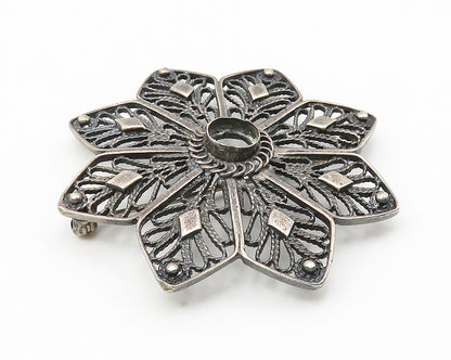 925 Sterling Silver  Vintage Dark Tone Open Twist Flower Brooch Pin  BP4237