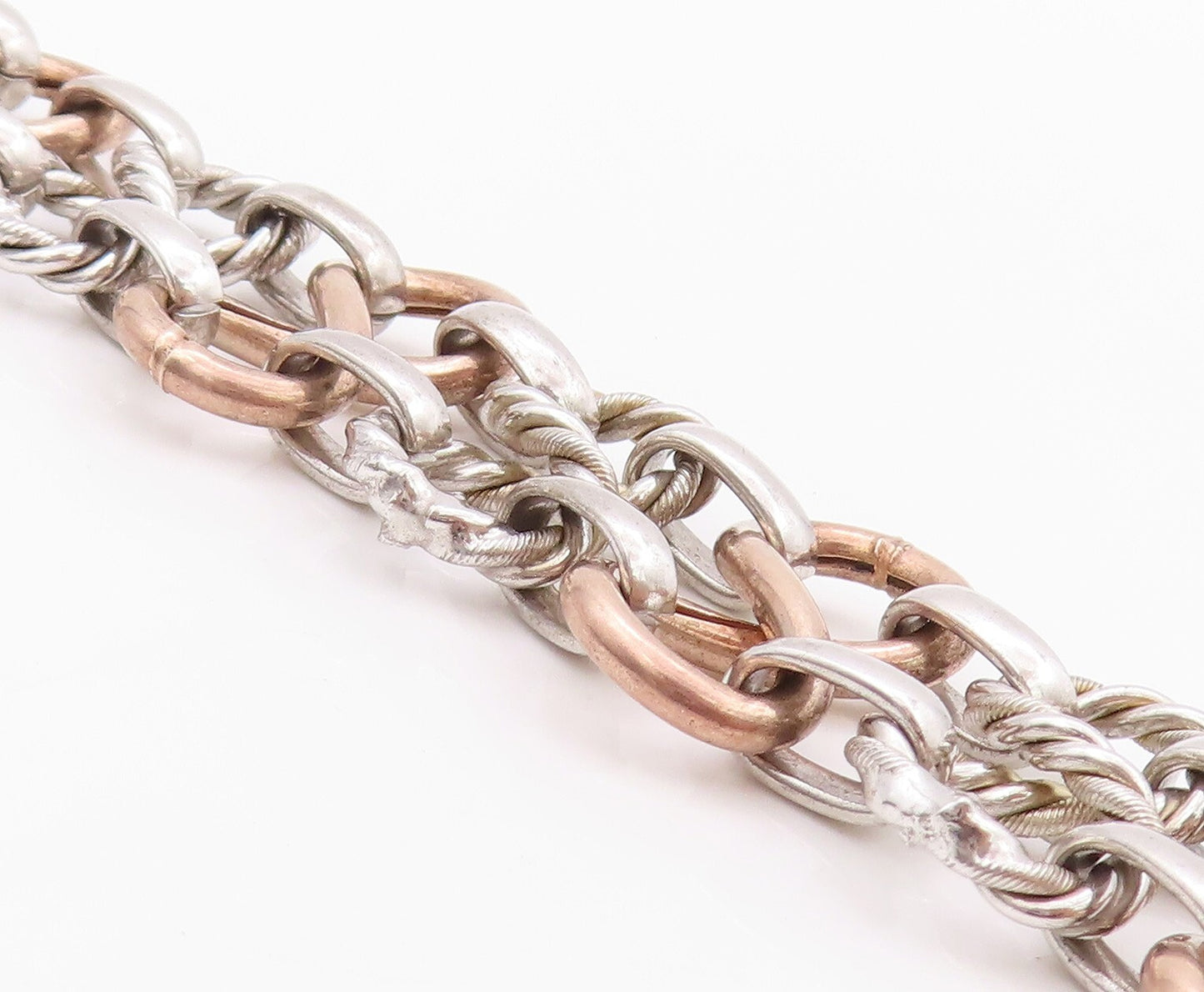 925 Sterling Silver Vintage Bracelet Twisted Rope Ring & Infinity Linked BT11117
