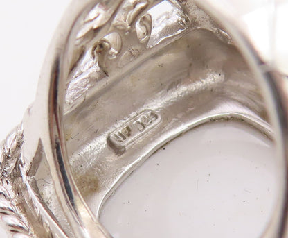 925 Sterling Silver Vintage Ring Cabochon White Onyx Statement Band Sz 6 RG36502