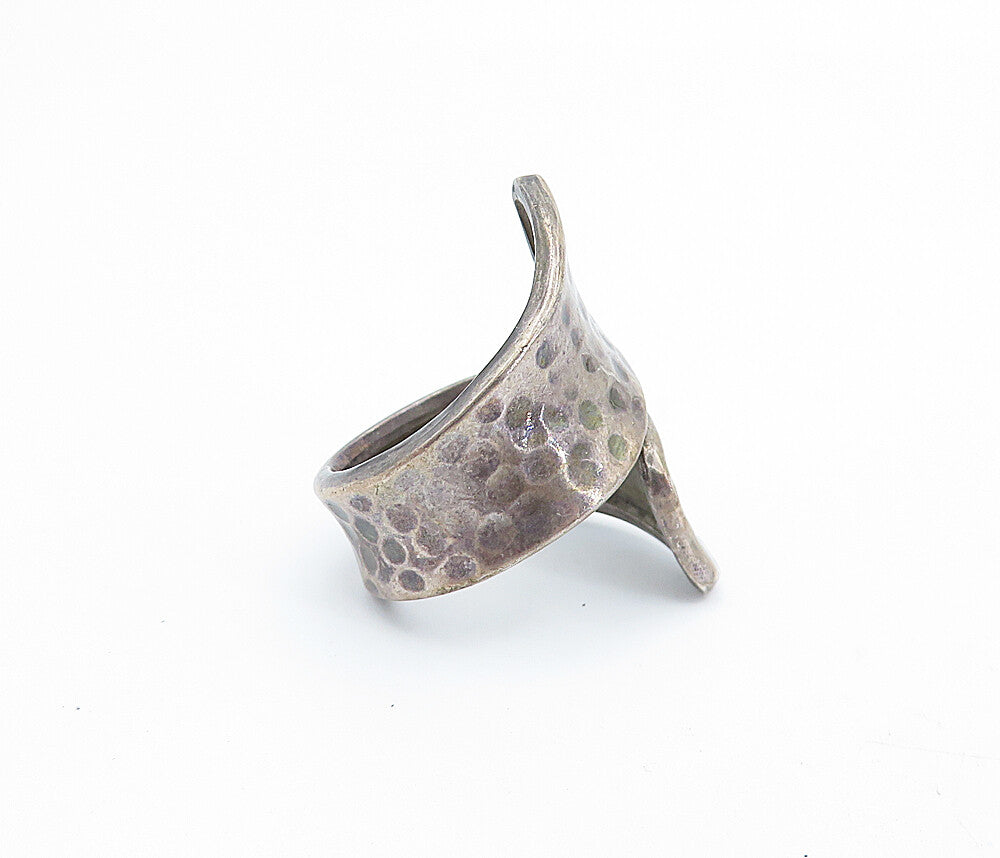 925 Sterling Silver  Vintage Antique Hammered Bypass Band Ring Sz 5.5  RG6697