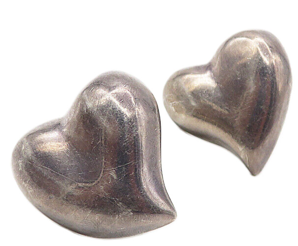 MEXICO 925 Sterling Silver  Vintage Love Heart Non Pierce Earrings  EG3951