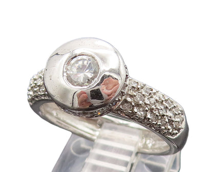 925 Silver  Vintage Circle Frame Cubic Zirconia Cluster Ring Sz 8  RG26204