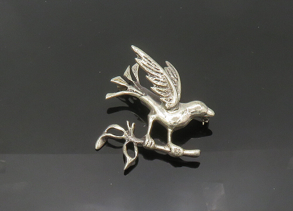 925 Sterling Silver  Vintage Antique Dove with Olive Branch Brooch Pin  BP8351