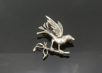 925 Sterling Silver  Vintage Antique Dove with Olive Branch Brooch Pin  BP8351