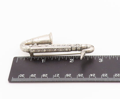 925 Sterling Silver Vintage Brooch 3D Carved Heavy Saxophone   BP11694
