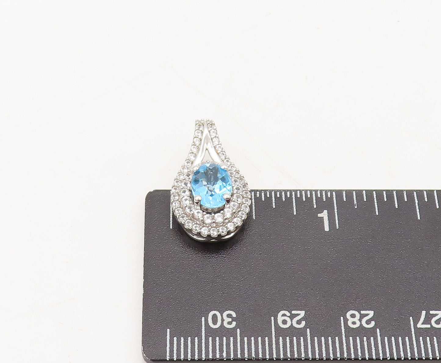 925 Sterling Silver Vintage Pendant Topaz Halo Drop Shape Topaz Band  PT22440