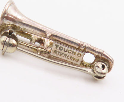 925 Sterling Silver Vintage Brooch Pin TOUCH Miniature Trombone Design  BP12294