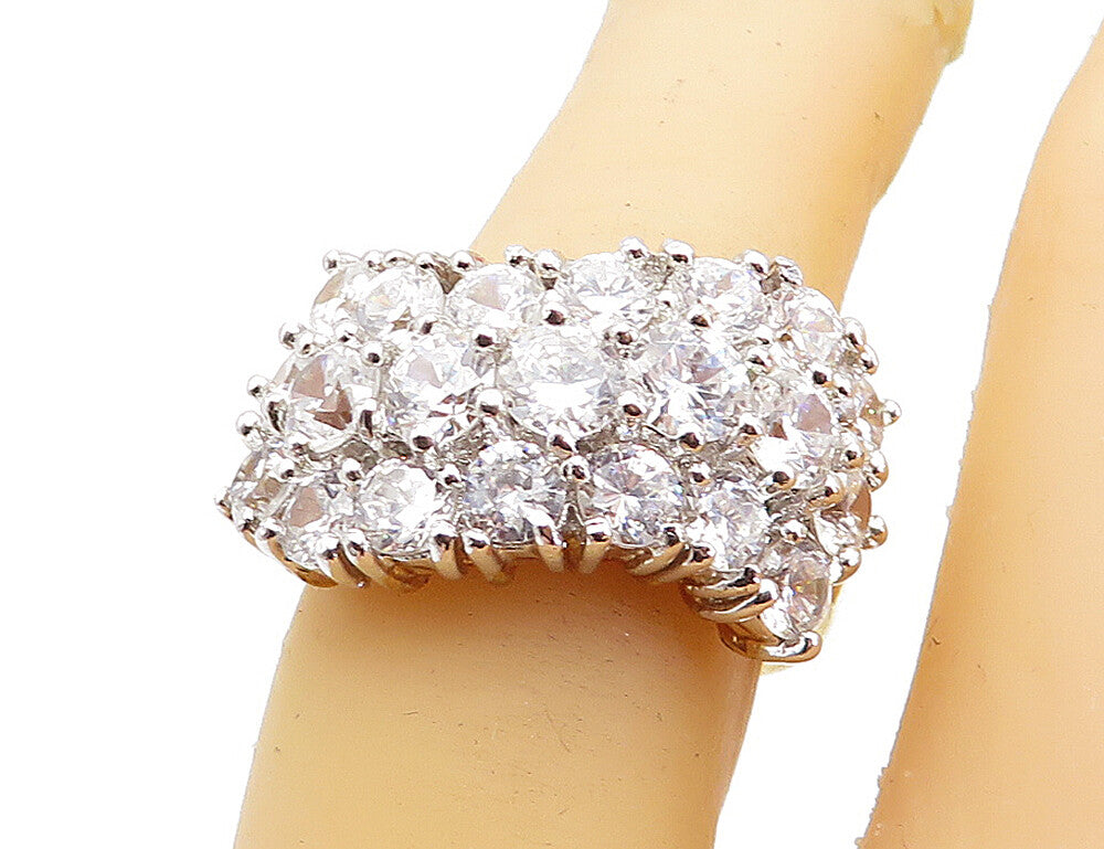 925 Sterling Silver  Cubic Zirconia Gold Plated Shiny Band Ring Sz 6  RG4347