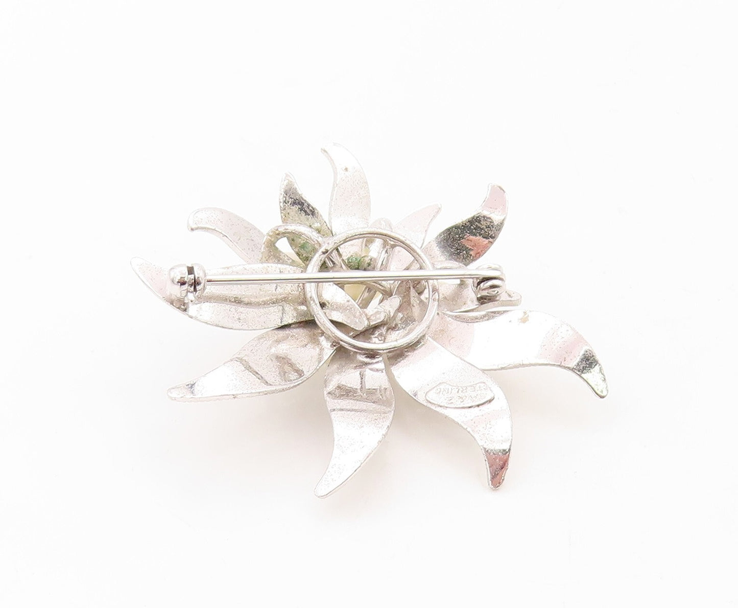 925 Sterling Silver Vintage Brooch Pin Designer Pearl Cutout Flower  BP11270