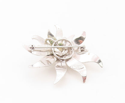 925 Sterling Silver Vintage Brooch Pin Designer Pearl Cutout Flower  BP11270