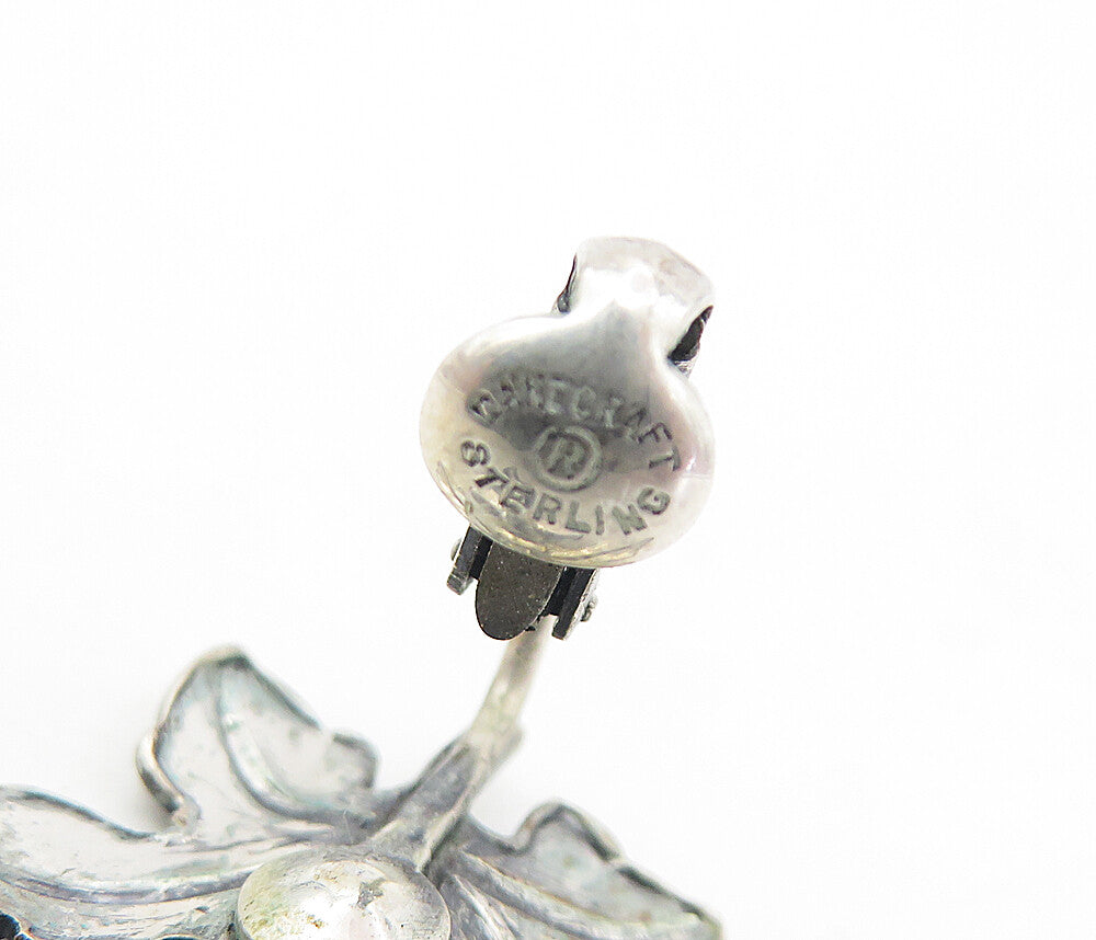 DANECRAFT 925 Sterling Silver  Vintage Floral Leaf Non Pierce Earrings  EG4183