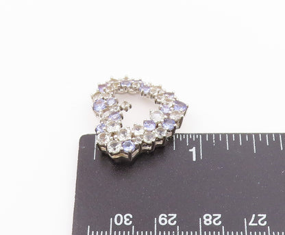 925 Sterling Silver  Vintage Topaz & Tanzanite Love Heart Pendant  PT16758