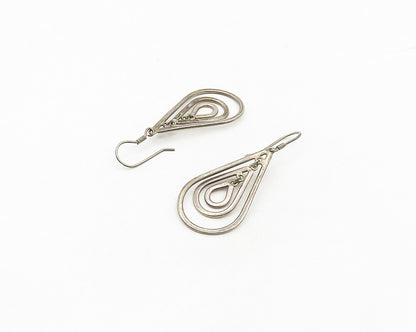 MEXICO 925 Silver  Vintage Dark Tone Graduated Open Tear Drop Earrings  EG9113
