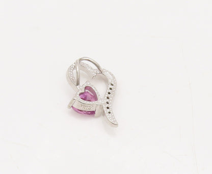 925 Sterling Silver Vintage Pendant Heart Cut Pink Topaz & Beaded Heart  PT22602