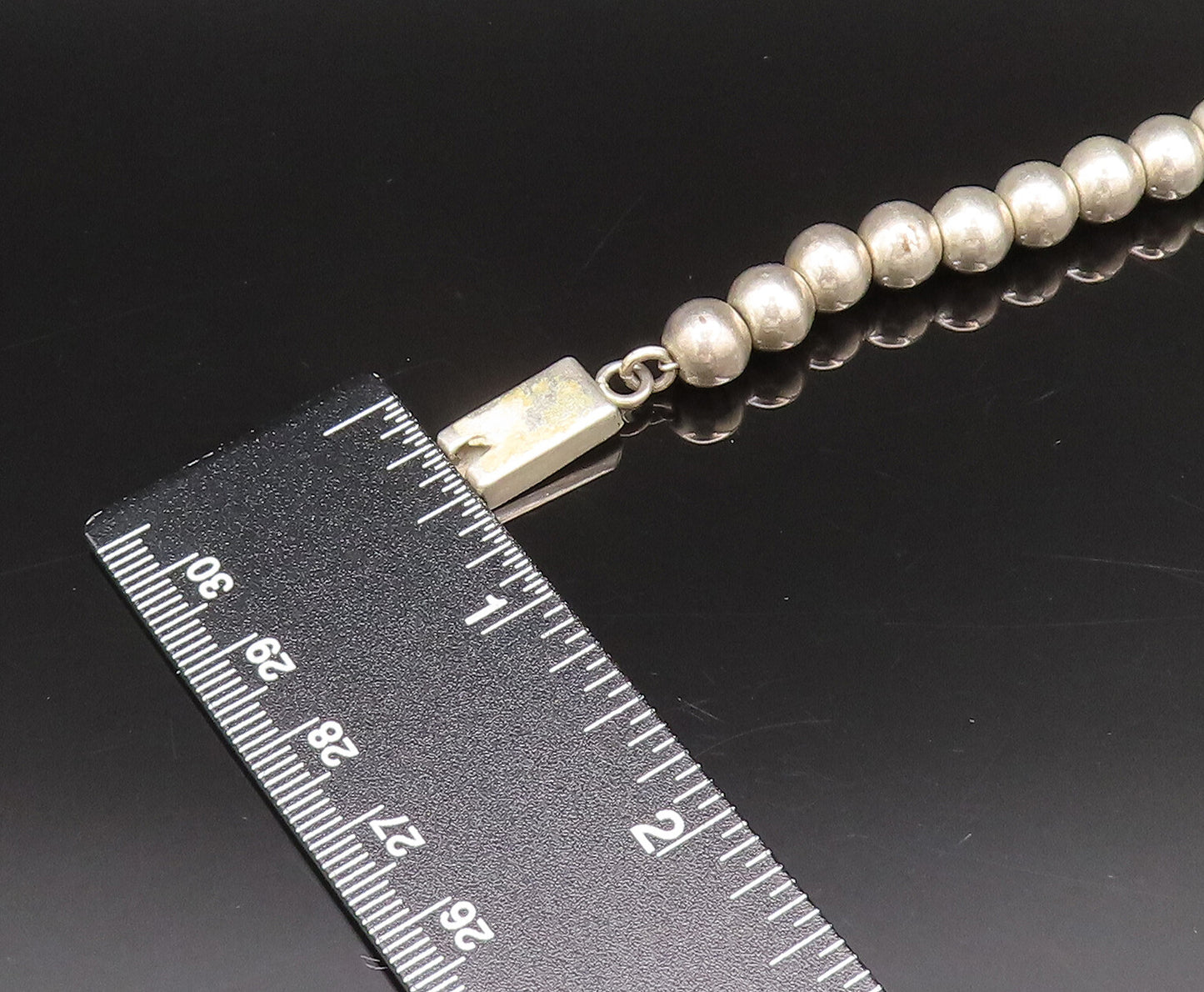 MEXICO 925 Sterling Silver Vintage Black Onyx Tube & Ball Beads Necklace  NE4026