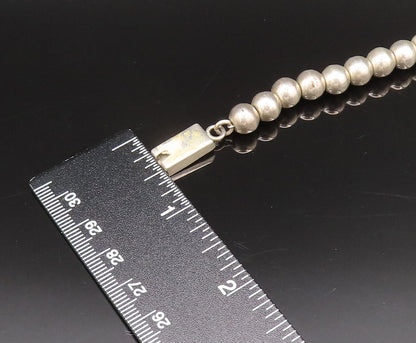 MEXICO 925 Sterling Silver Vintage Black Onyx Tube & Ball Beads Necklace  NE4026