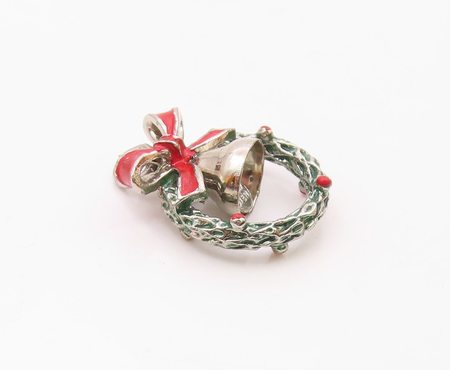 925 Sterling Silver  Vintage Christmas Wreath Pendant (RATTLES)  PT20131
